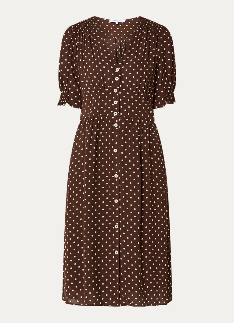 Gerard Darel Dames Rohya midi blousejurk met stippenprint in de kleur Bruin
