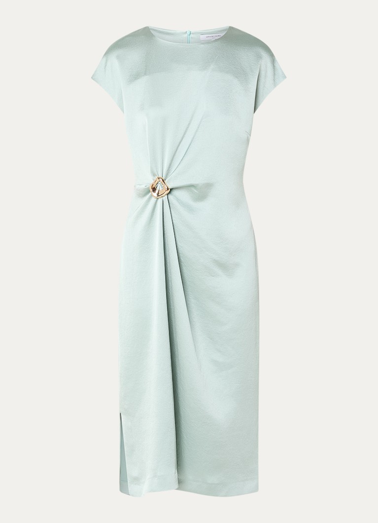 Gerard Darel Dames Rialya midi jurk van satijn met ronde hals in de kleur Lindegroen