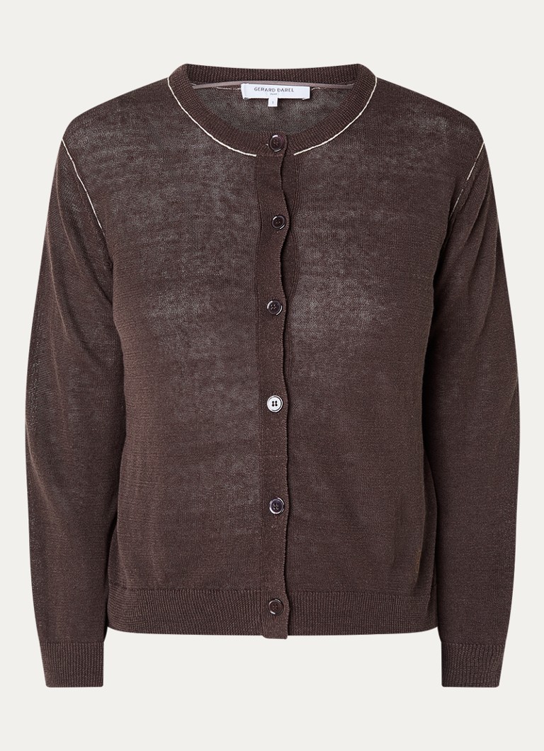 Gerard Darel Dames Lorys fijngebreid vest in linnenblend in de kleur Donkerbruin