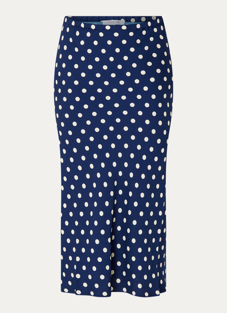 Gerard Darel Dames Jovana midi rok met stippenprint in de kleur Donkerblauw