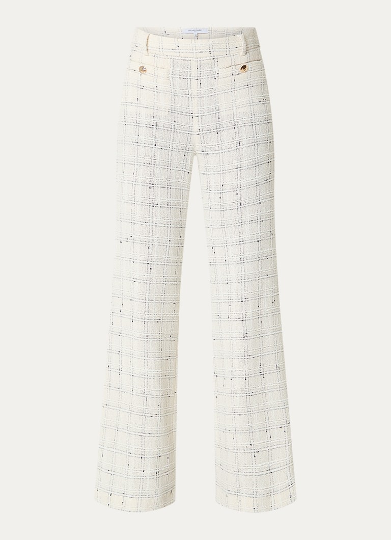 Gerard Darel Dames Ariela mid waist flared fit broek met ruitdessin in de kleur Creme