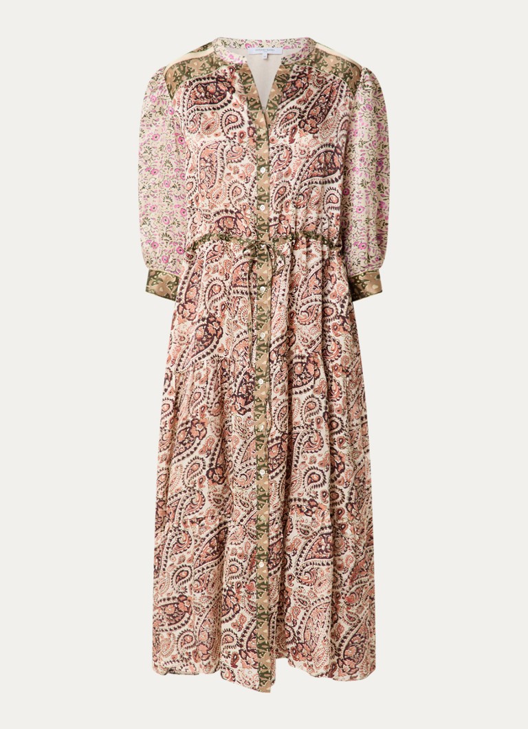 Gerard Darel Dames Roselina midi tuniekjurk van zijde met bloemenprint in de kleur Roze