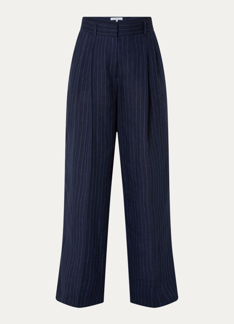 Gerard Darel Dames Ayla high waist wide fit pantalon van linnen met krijtstreep in de kleur Blauw
