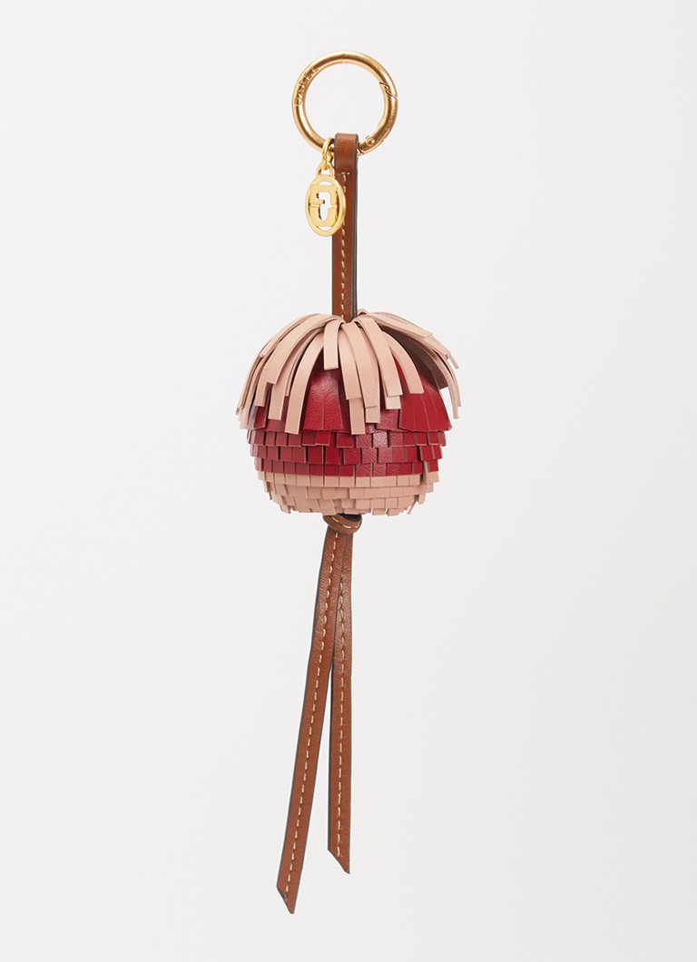 Gerard Darel Dames Pompon sleutelhanger van leer met franjes in de kleur Oudroze