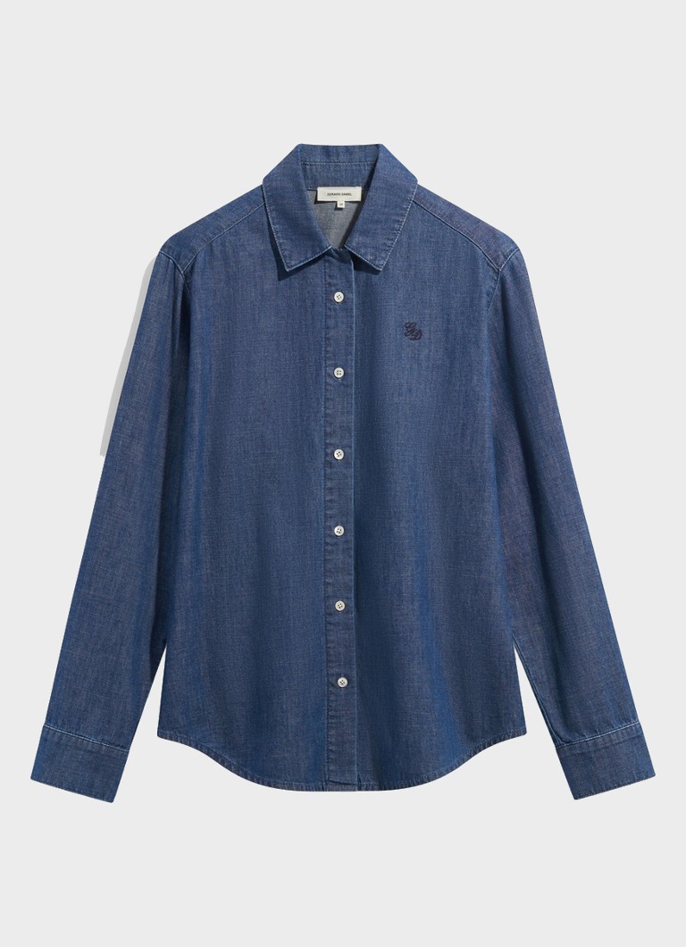 Gerard Darel Dames Lucy blouse van denim met logoborduring in de kleur Donkerblauw