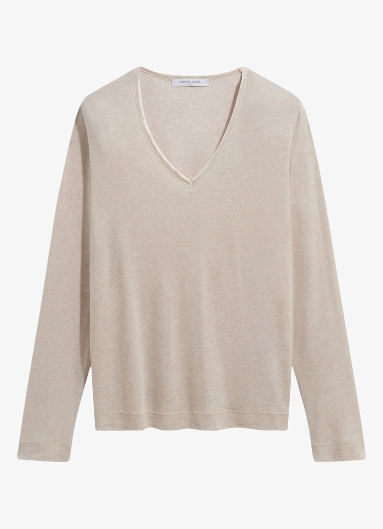 Gerard Darel Dames Belen longsleeve in wolblend met V-hals in de kleur Beige