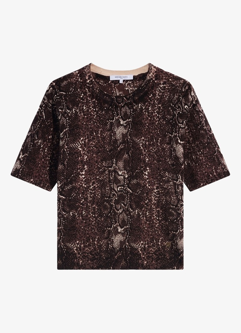 Gerard Darel Dames Rosa fijngebreide trui van merino wol met slangenprint in de kleur Bruin