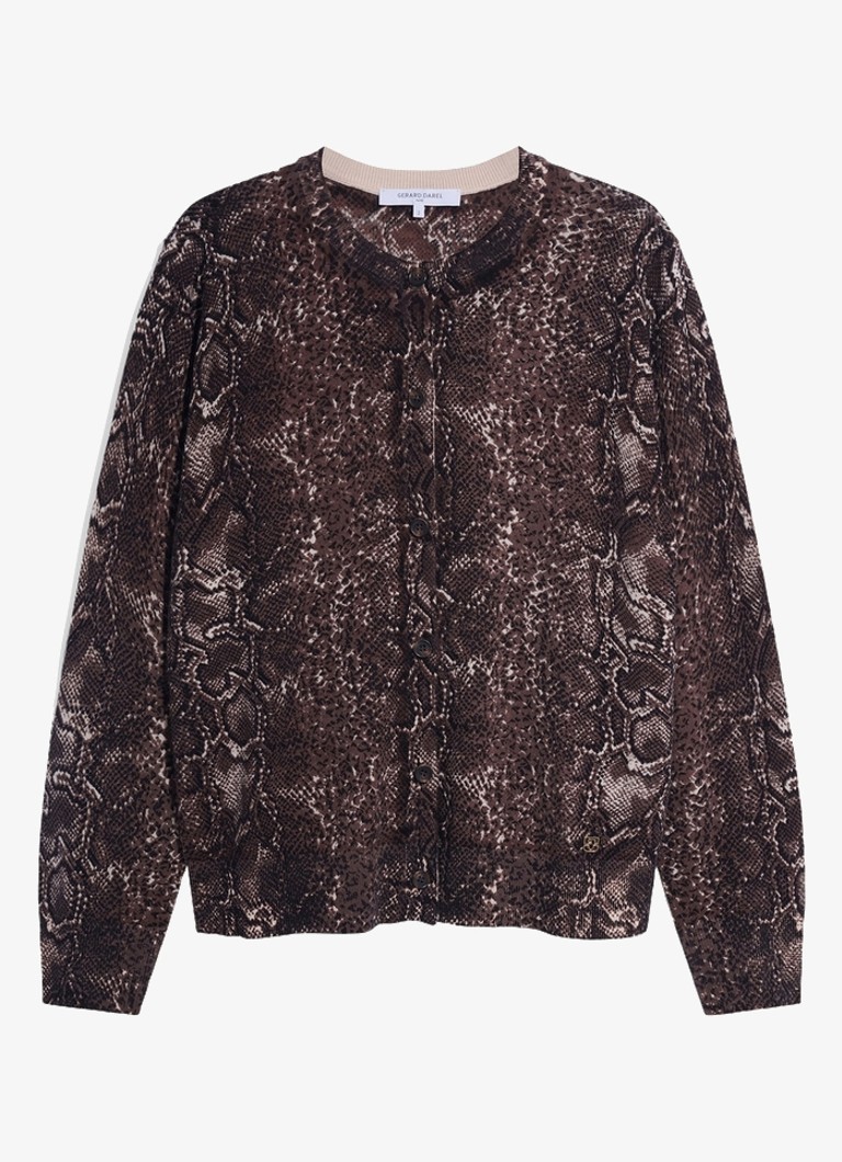 Gerard Darel Dames Rosa fijngebreid vest van merino wol met slangenprint in de kleur Bruin