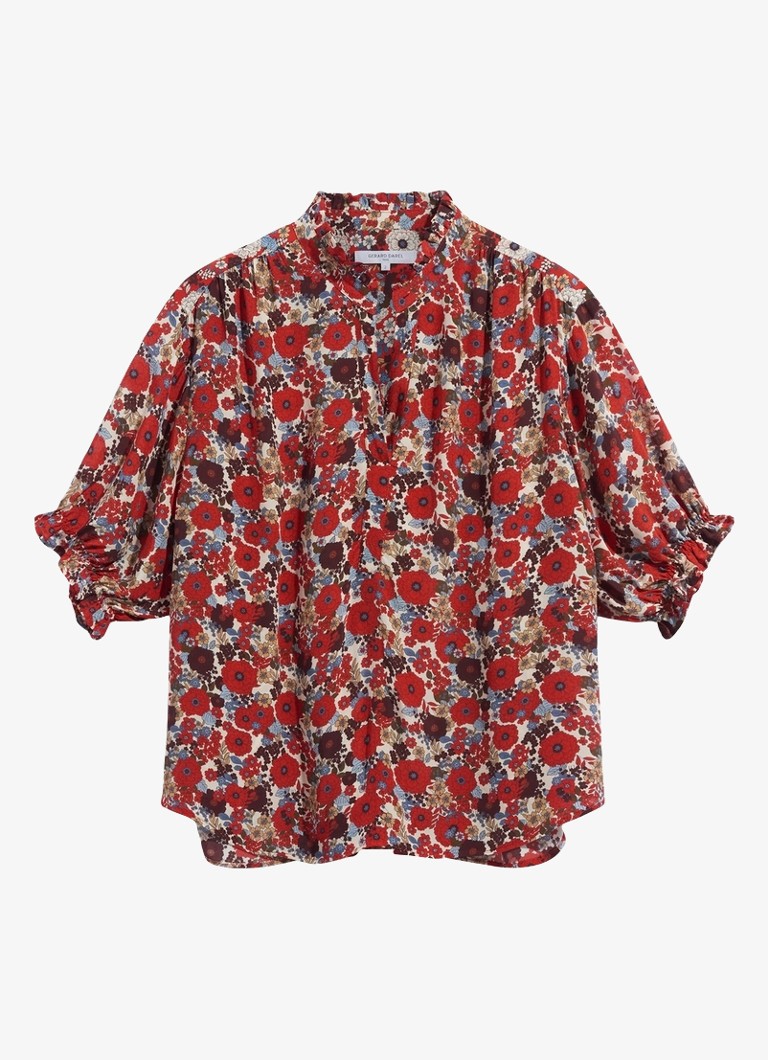 Gerard Darel Dames Blouse met bloemenprint en ruches in de kleur Rood