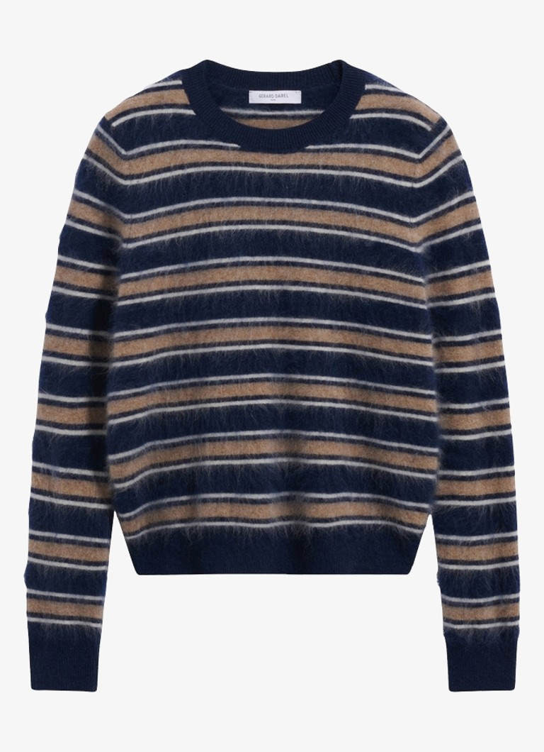 Gerard Darel Dames Rima fijngebreide trui van wol met streepprint in de kleur Camel