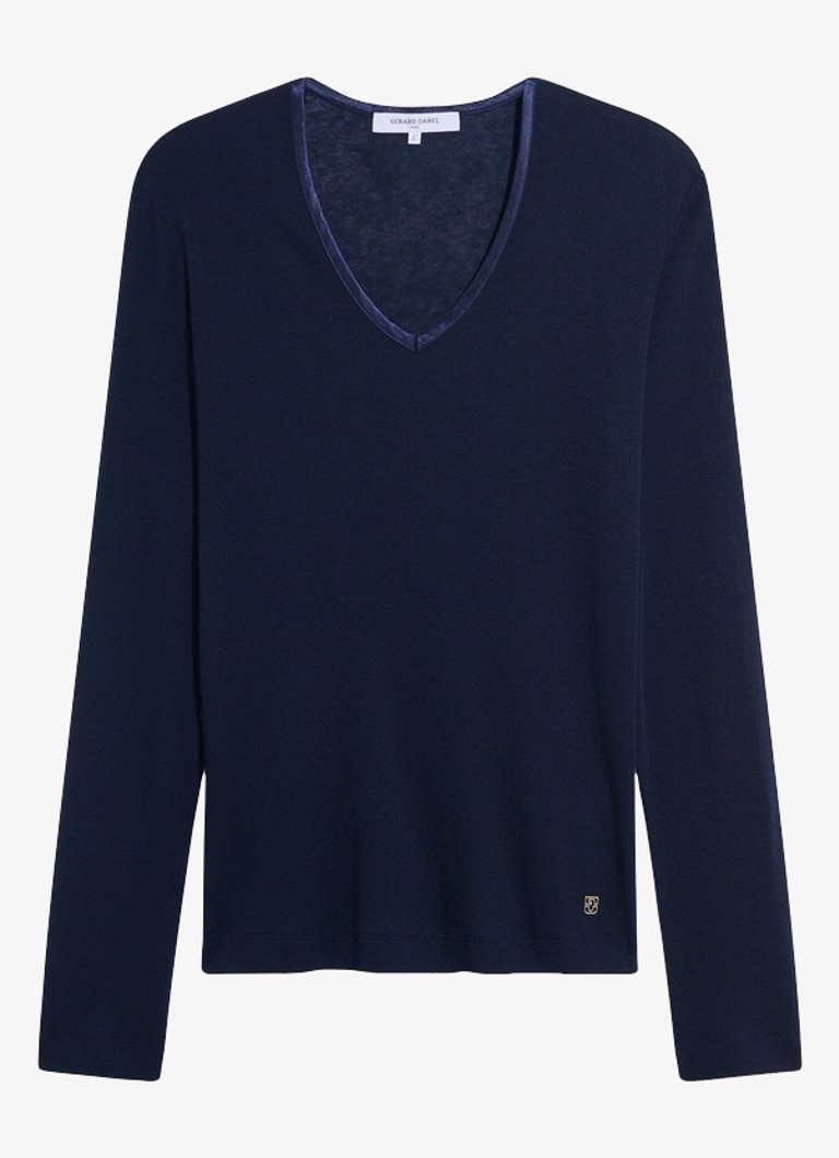 Gerard Darel Dames Belen longsleeve in wolblend met V-hals in de kleur Donkerblauw