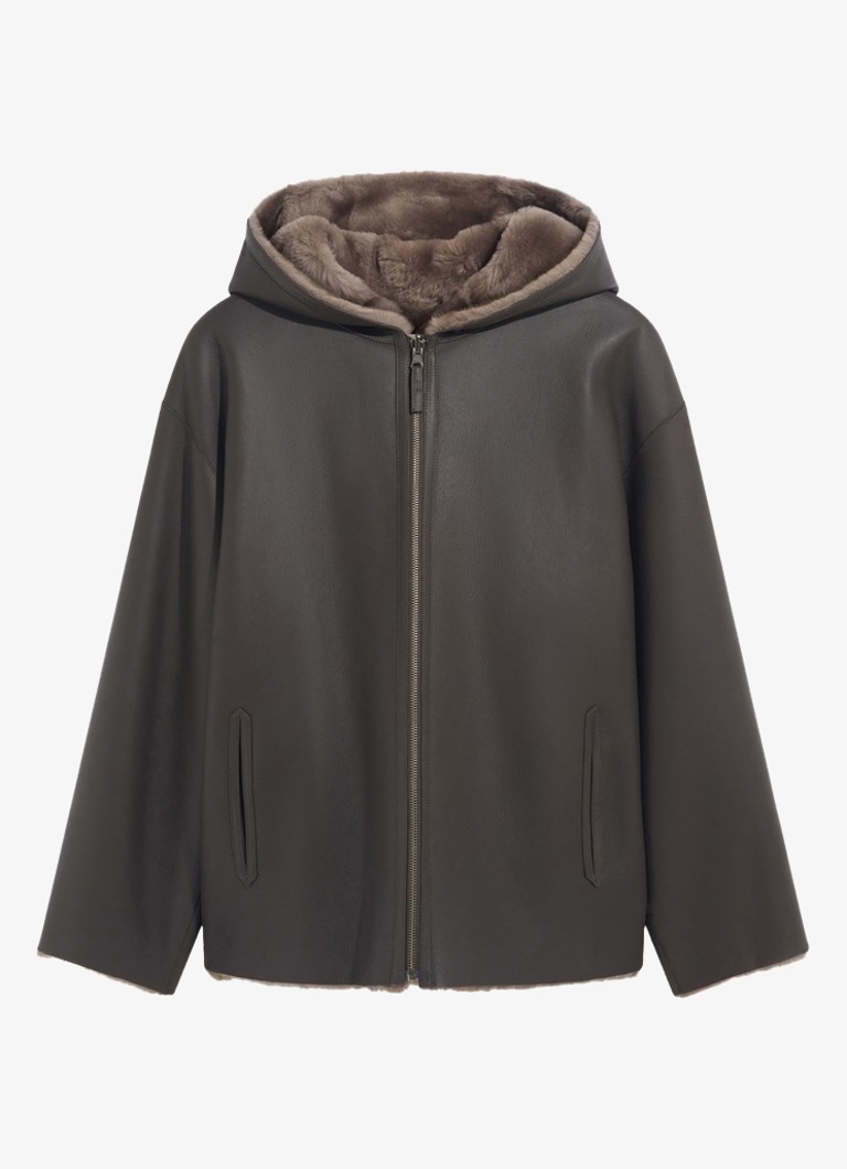 Gerard Darel Dames Fani lammy coat van leer met capuchon in de kleur Lichtbruin