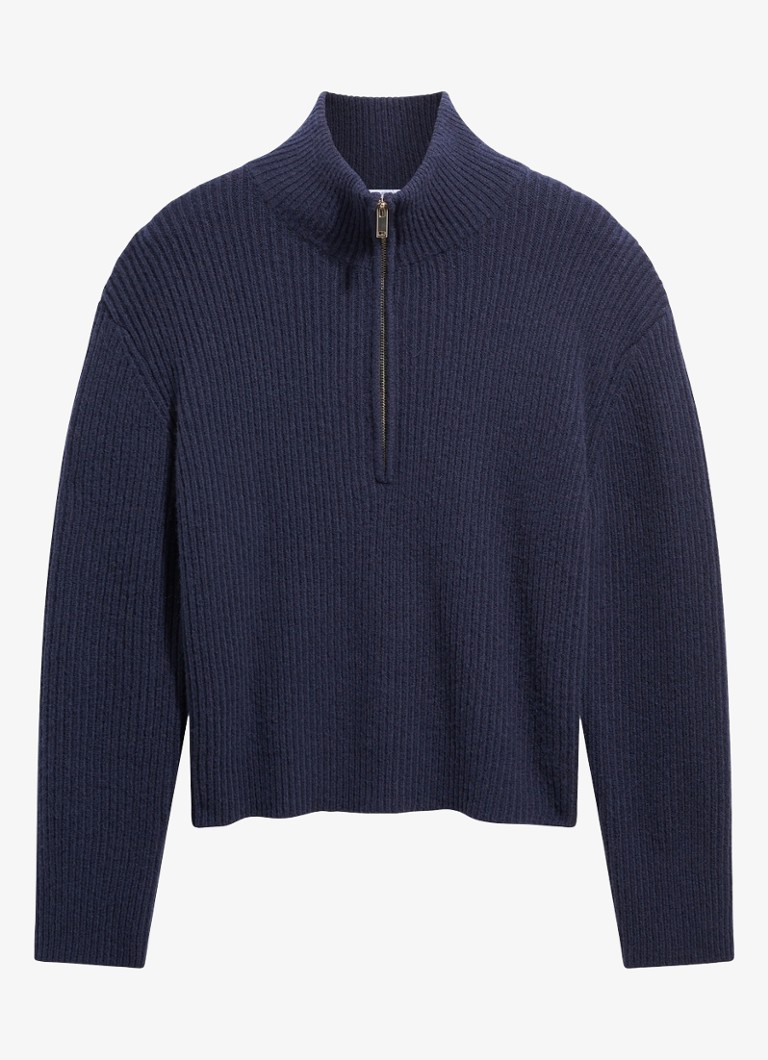 Gerard Darel Dames Rika ribgebreide coltrui met have rits in de kleur Donkerblauw