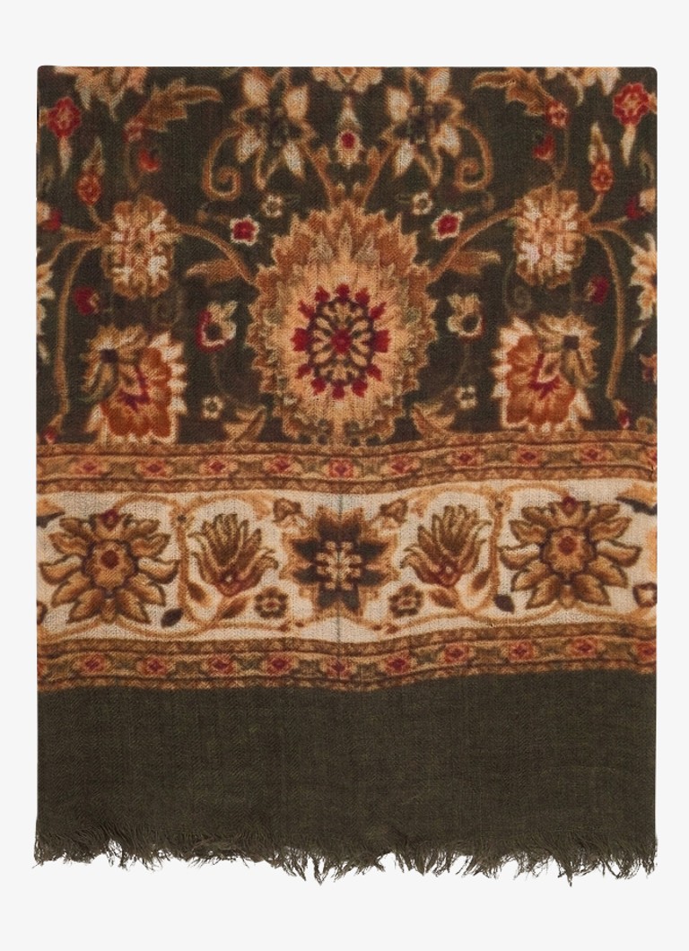 Gerard Darel Dames Sandy sjaal in wolblend met bloemenprint in de kleur Mosgroen