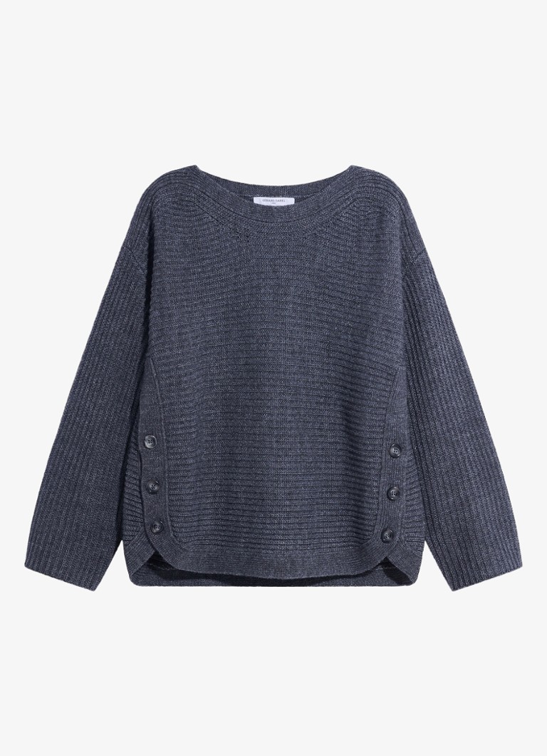 Gerard Darel Dames Riva grofgebreide trui in wolblend met boothals in de kleur Blauwgrijs