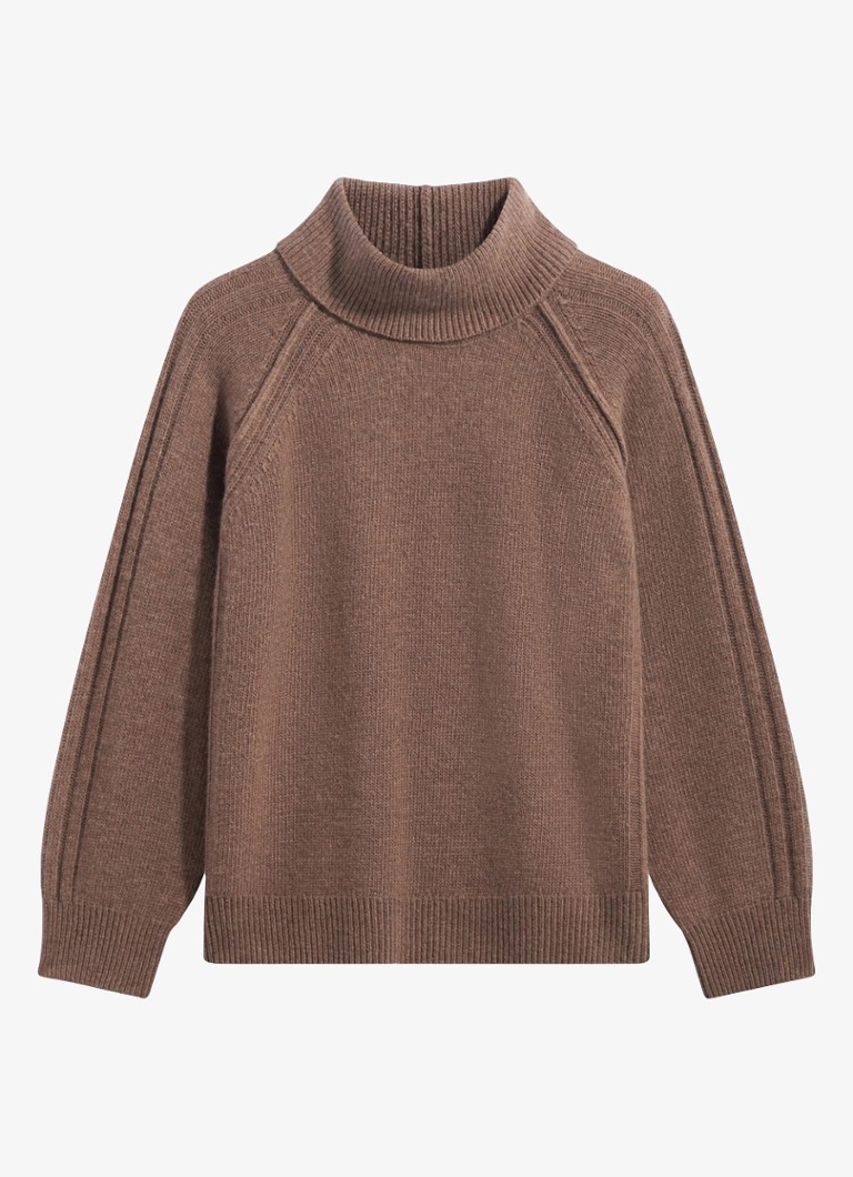 Gerard Darel Dames Robi fijngebreide trui van wol met col in de kleur Lichtbruin