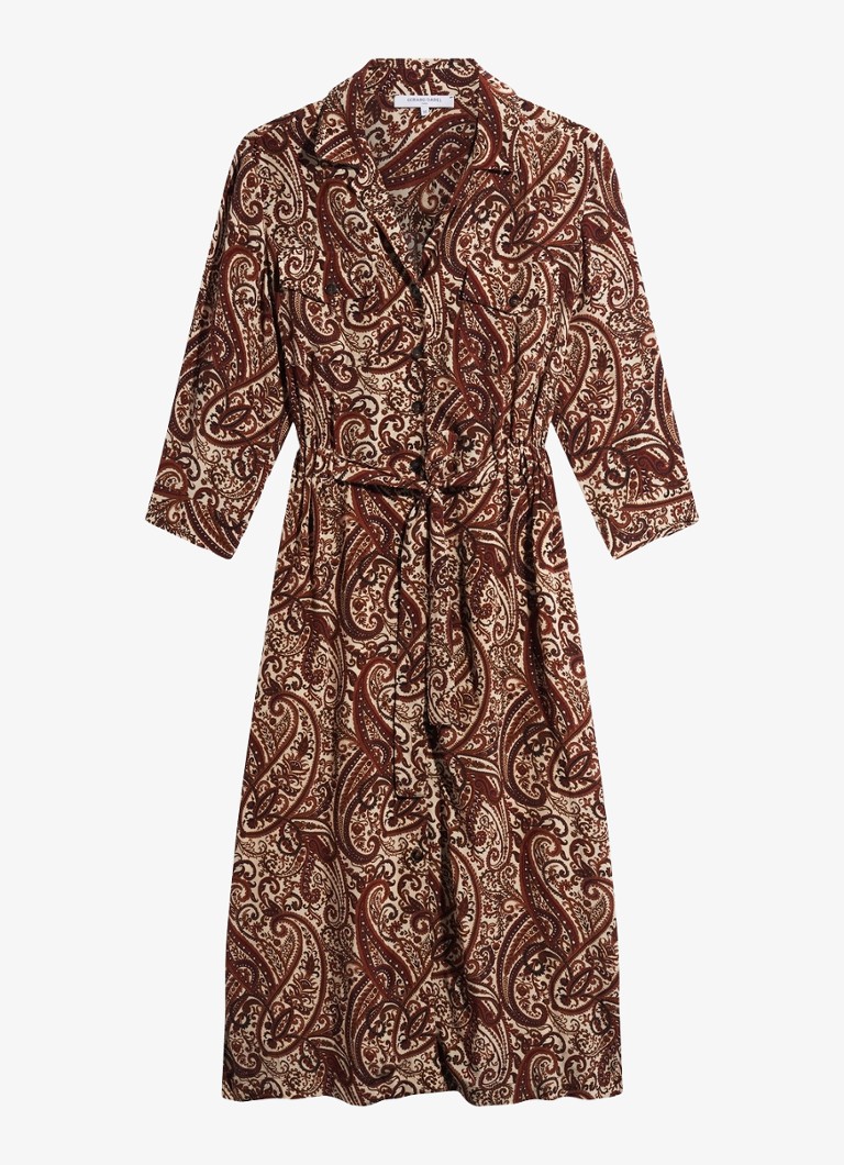 Gerard Darel Dames Cyra midi blousejurk met paisley dessin in de kleur Bruin