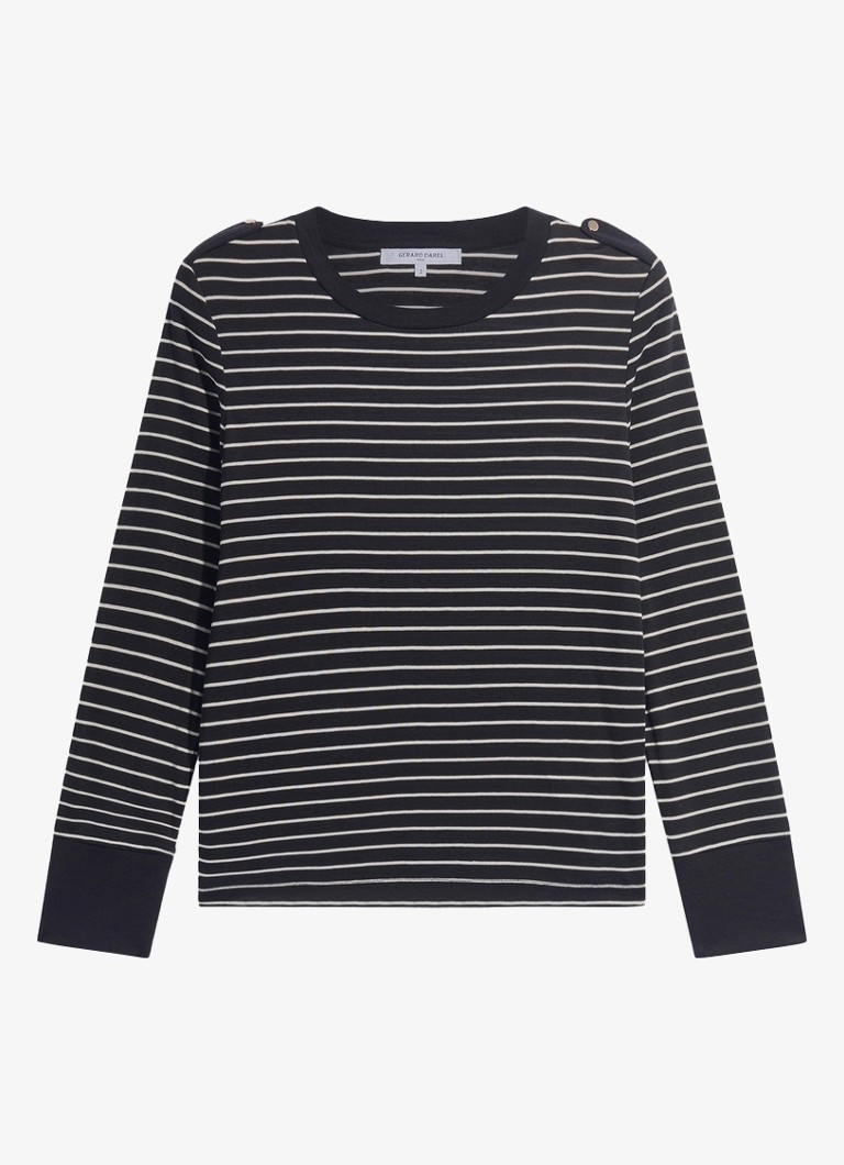 Gerard Darel Dames Belia longsleeve in wolblend met streepprint in de kleur Zwart