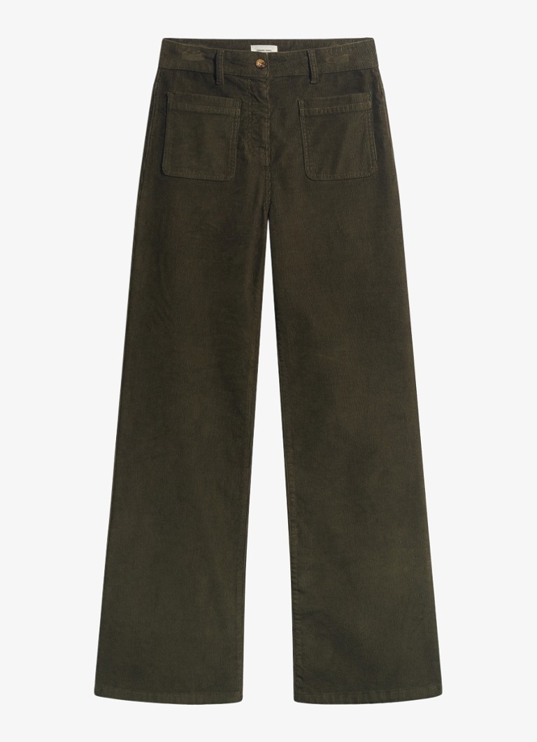 Gerard Darel Dames Mael high waist flared jeans van corduroy met opgestikte zakken in de kleur Mosgroen