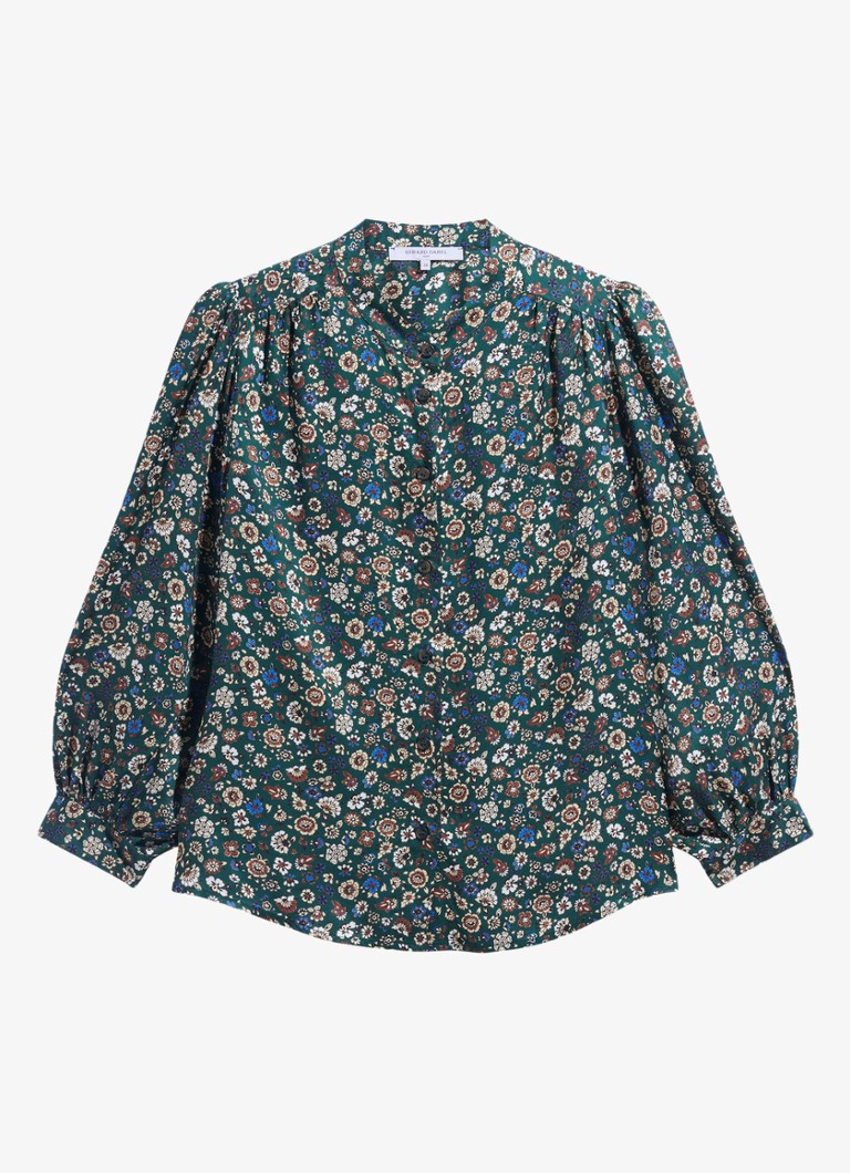 Gerard Darel Dames Loni satijnen blouse met bloemenprint in de kleur Groen