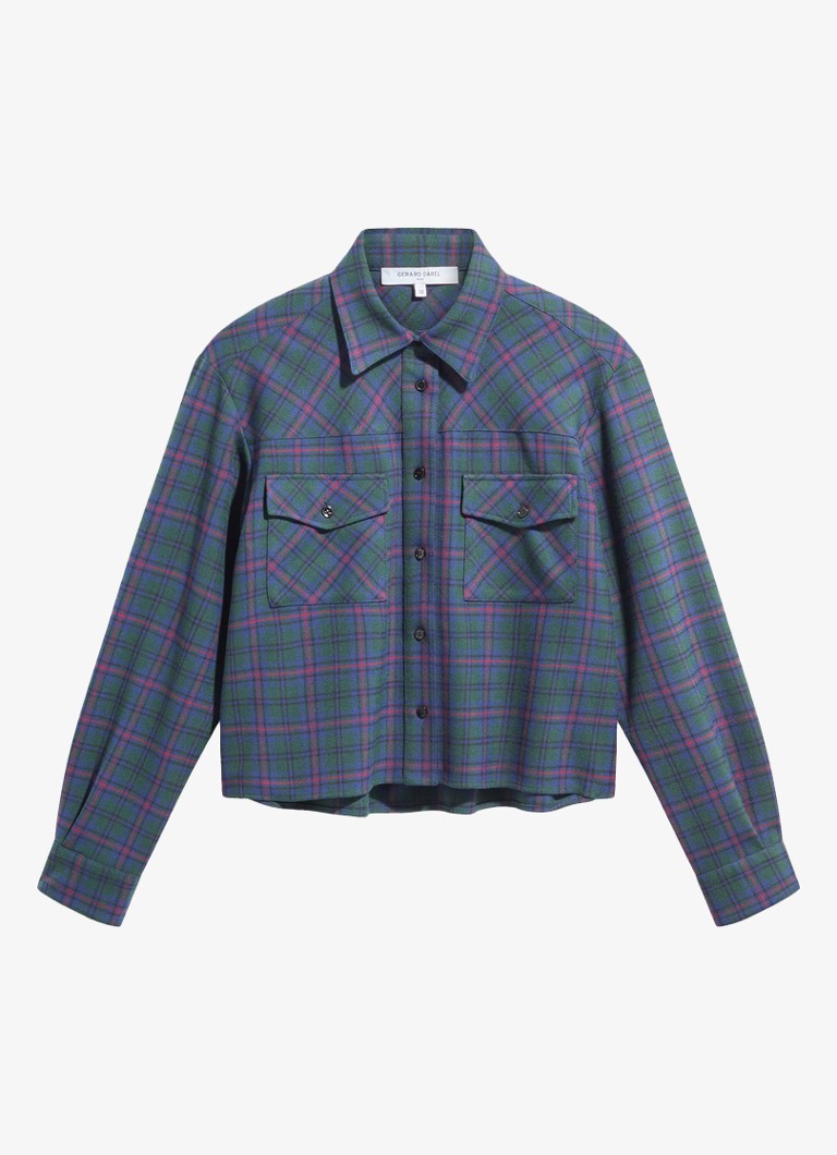 Gerard Darel Dames Lotty cropped blouse met ruitdessin in de kleur Groen