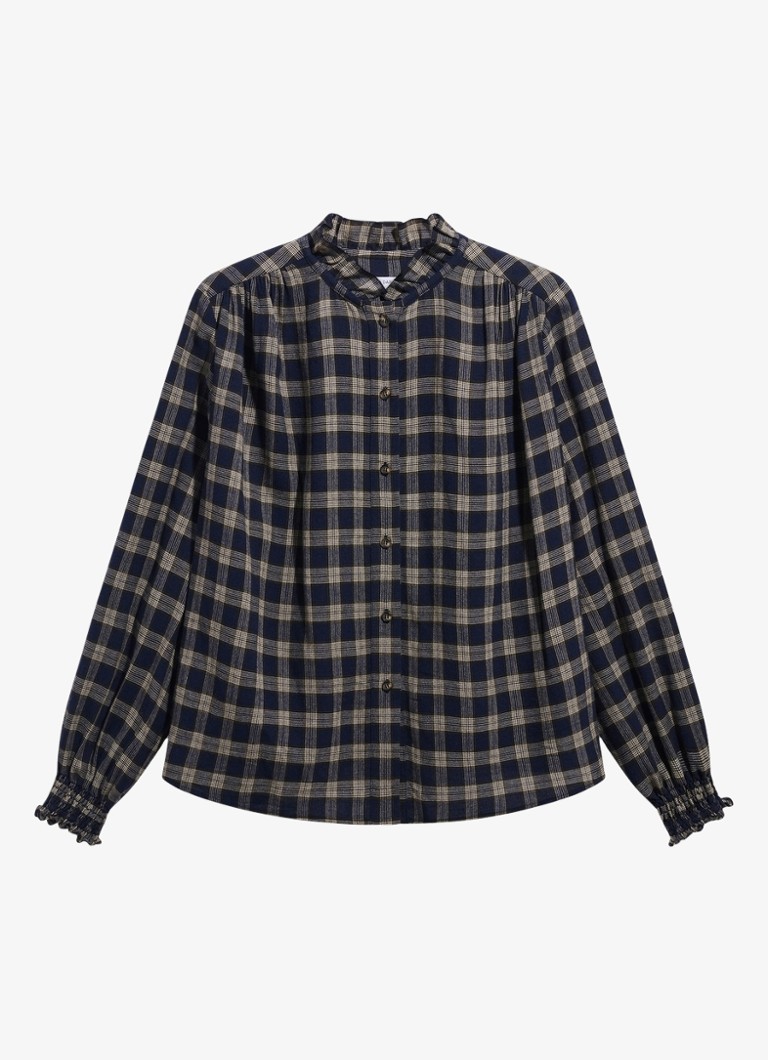 Gerard Darel Dames Lotte blouse in wolblend met ruitdessin in de kleur Blauw