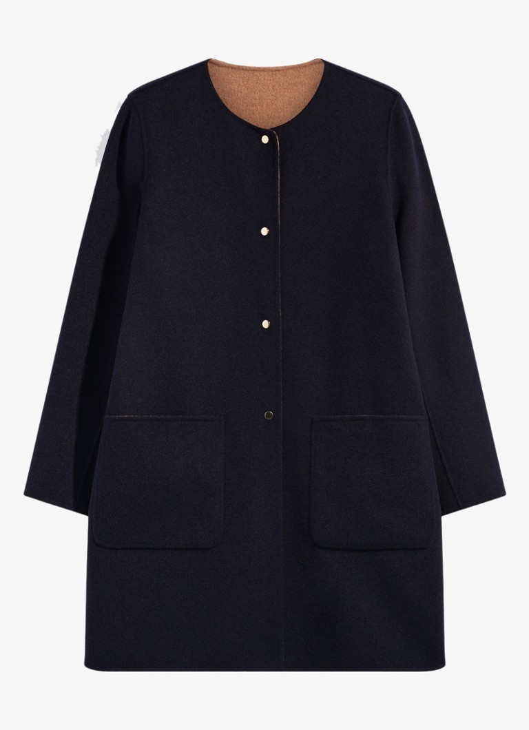 Gerard Darel Dames Anai reversible jas van wol met opgestikte zakken in de kleur Blauw