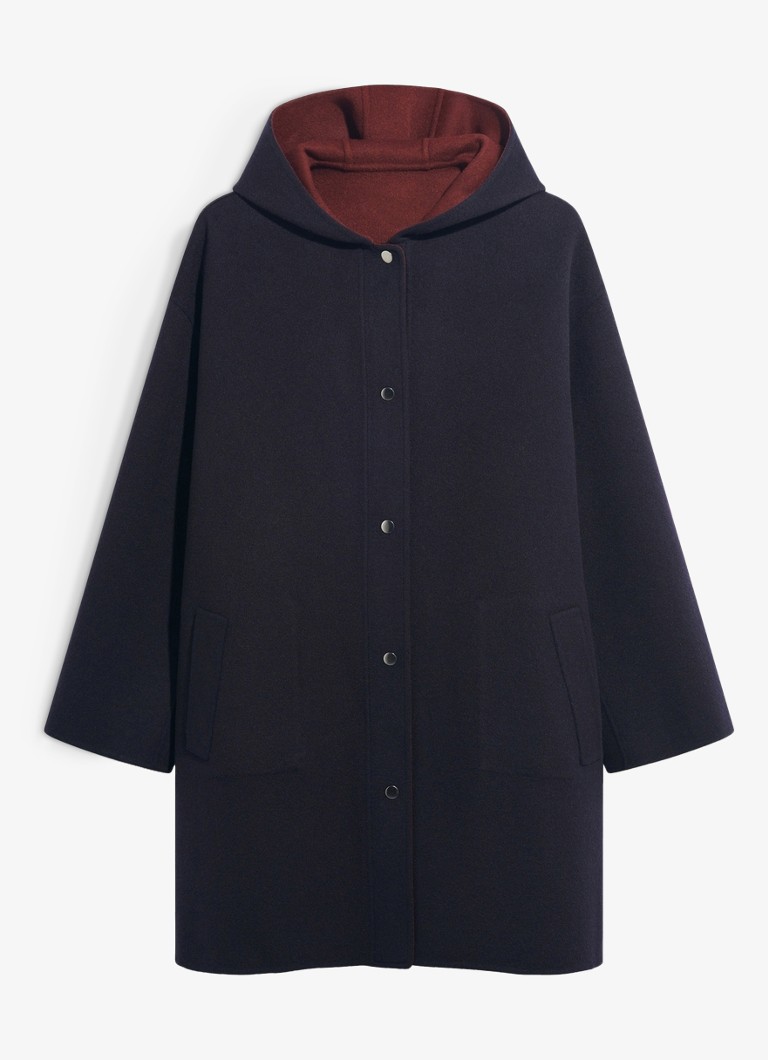 Gerard Darel Dames Aley reversible mantel van wol met capuchon in de kleur Blauw