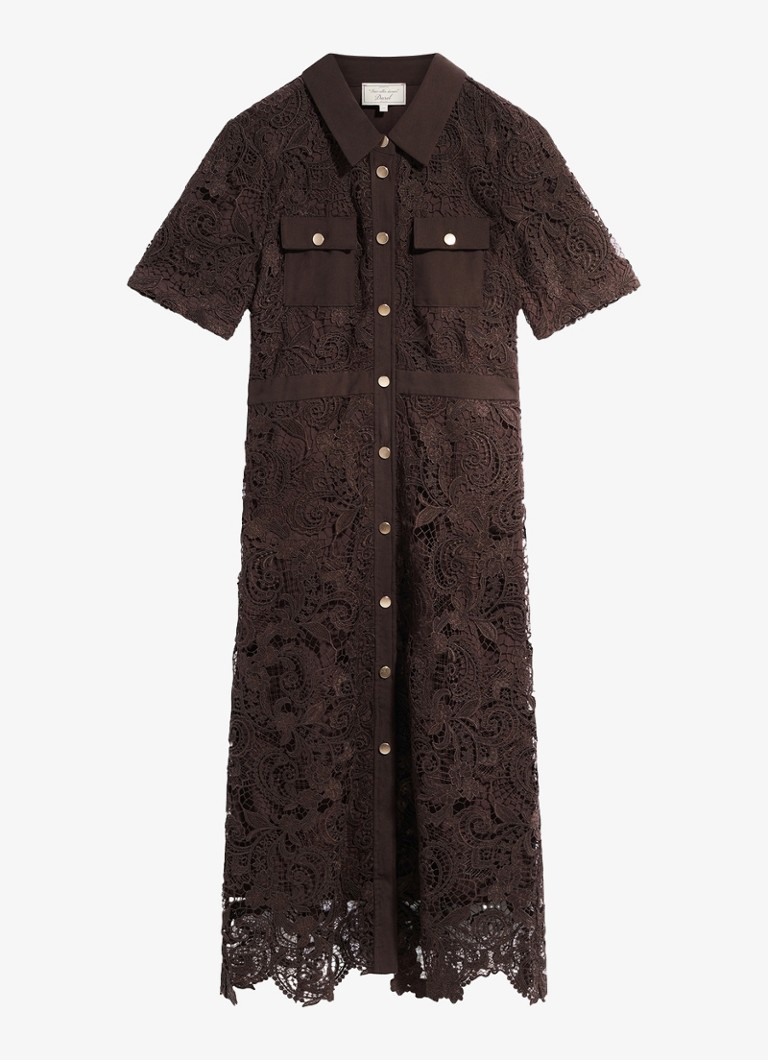 Gerard Darel Dames Cloth midi blousejurk van kant in de kleur Donkerbruin