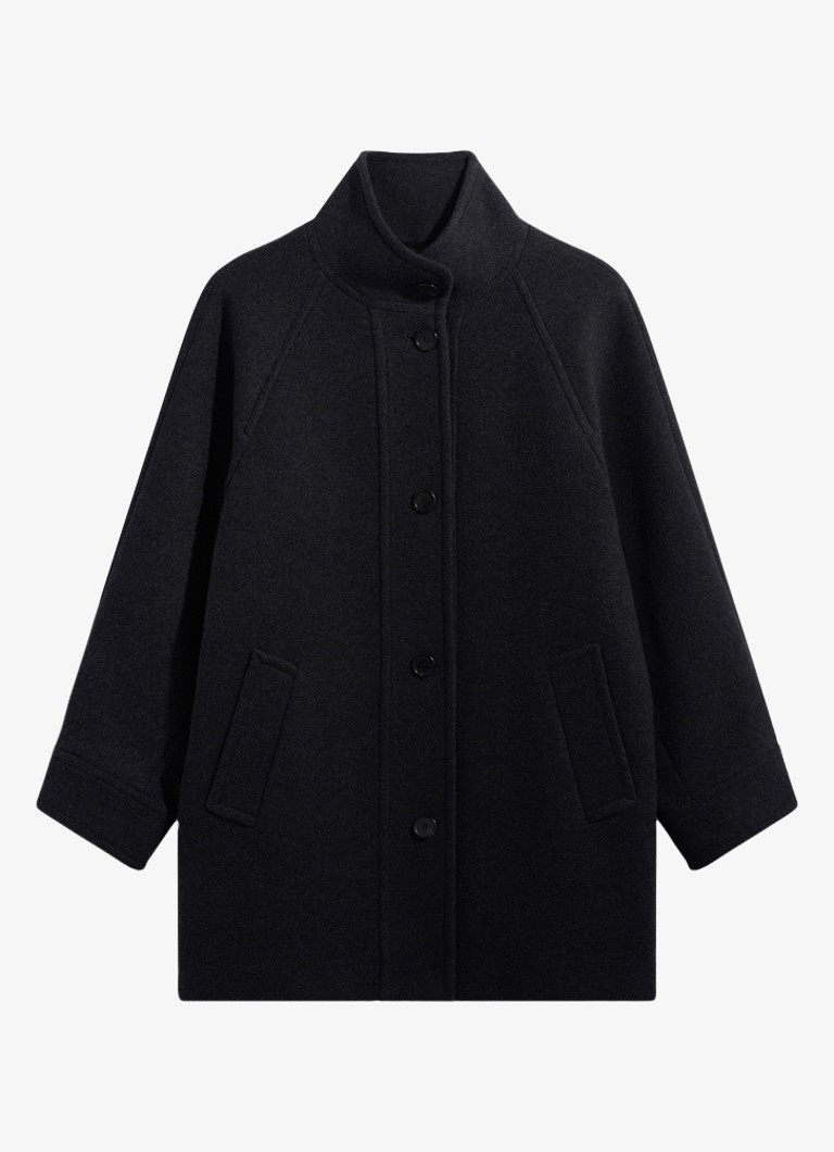 Gerard Darel Dames Avry mantel in wolblend met opstaande kraag in de kleur Antraciet