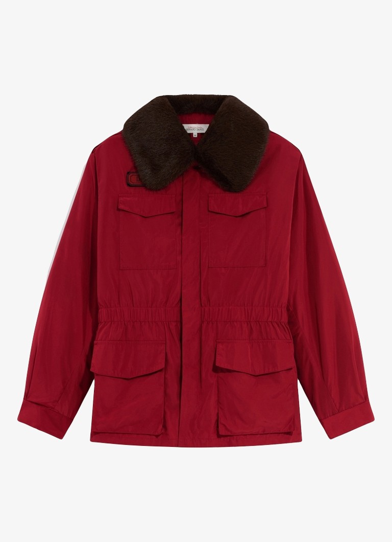 Gerard Darel Dames Antmer parka met afneembare kraag van imitatiebont in de kleur Rood