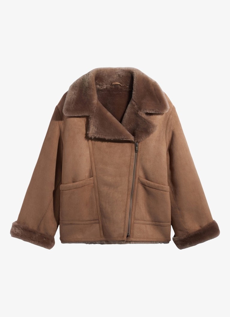 Gerard Darel Dames Fia lammy coat van leer in de kleur Naturel