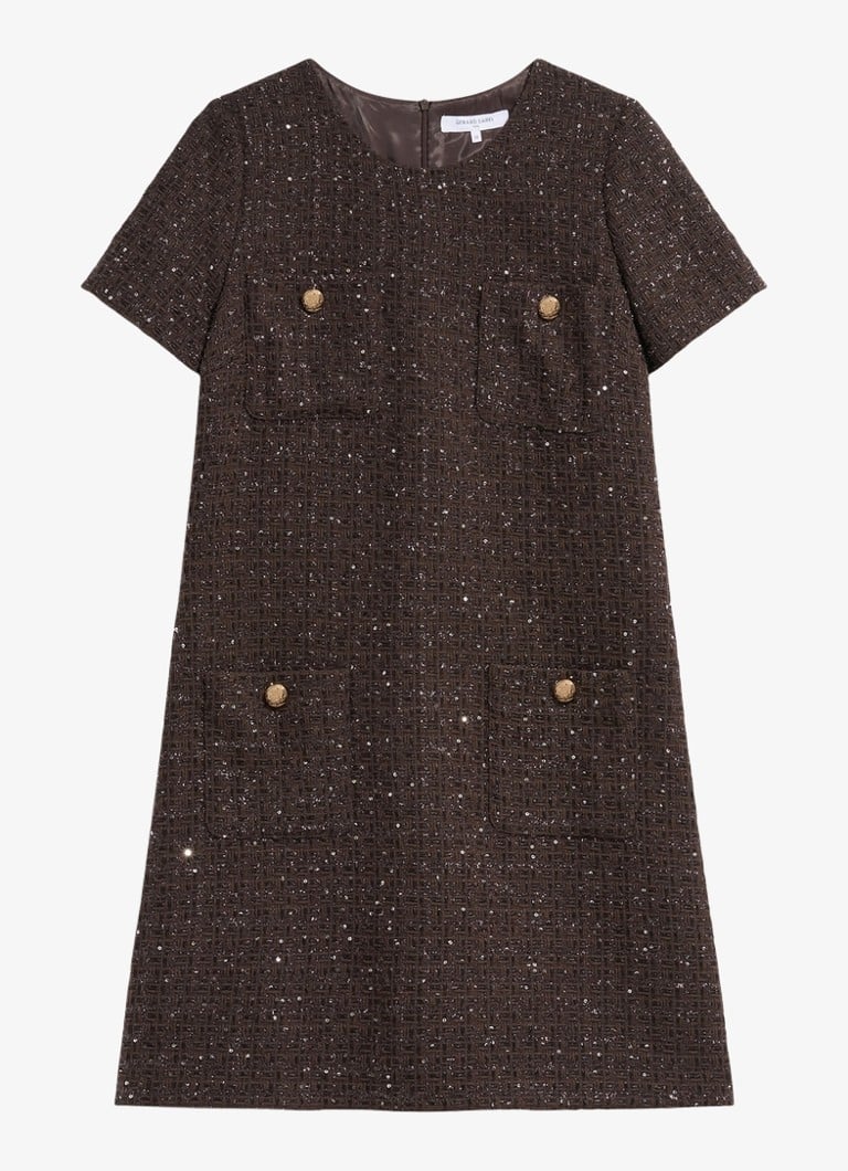 Gerard Darel Dames Cary mini jurk in wolblend met tweed-look in de kleur Bruin