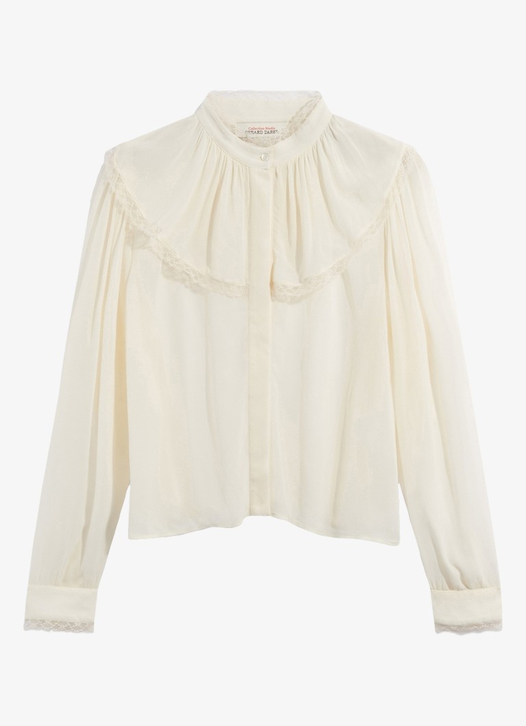 Gerard Darel Dames Lumina blouse van crêpe met ruches en kant in de kleur Creme
