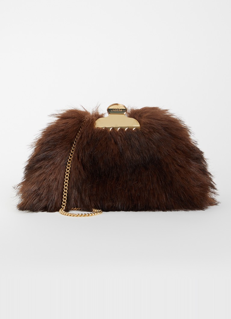 Marc Jacobs Dames The Glam Small clutch van imitatiebont met afneembare schouderriem in de kleur Donkerbruin, maat: 1SZ
