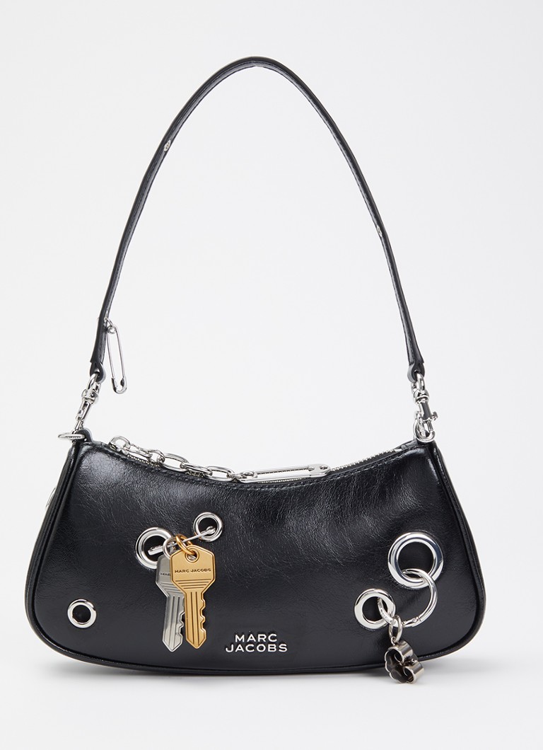 Marc Jacobs Dames The Grommet Charm schoudertas van lakleer met afneembare schouderriem in de kleur Zwart, maat: 1SZ