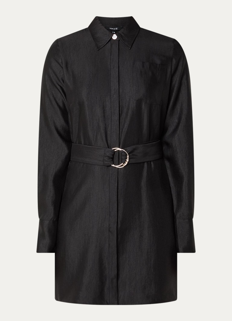 NIKKIE Dames Ohino mini blousejurk met ceintuur en borstzak in de kleur Zwart