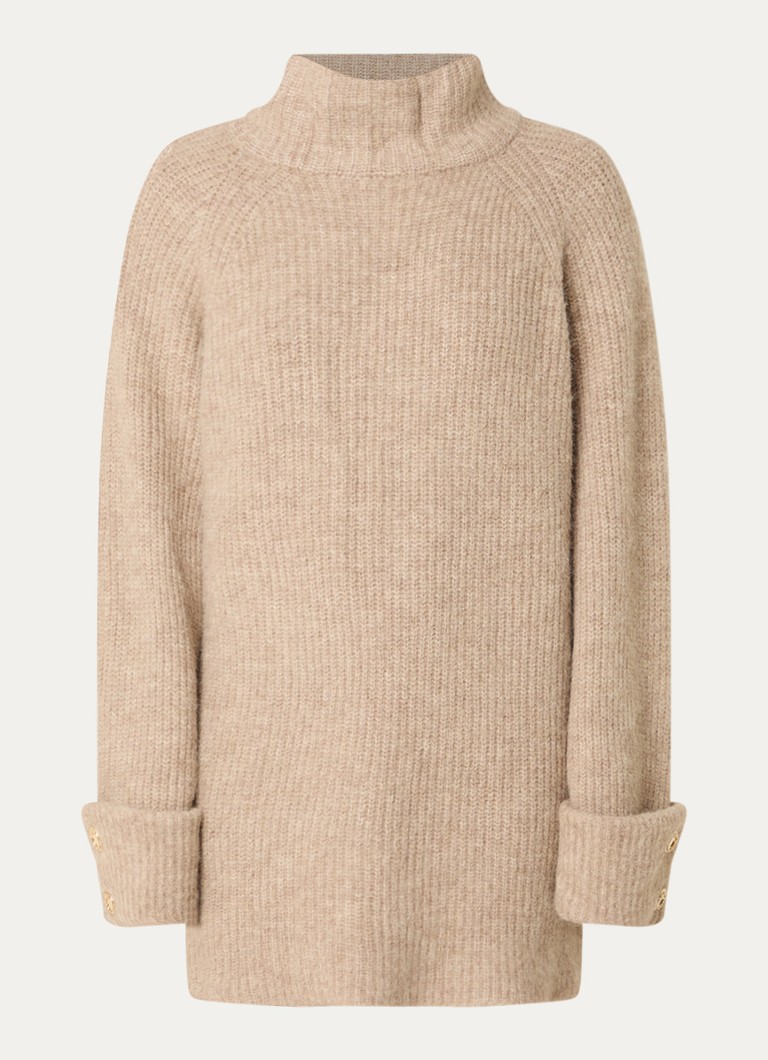 NIKKIE Dames Opole grofgebreide mini trui-jurk in wolblend met col in de kleur Beige