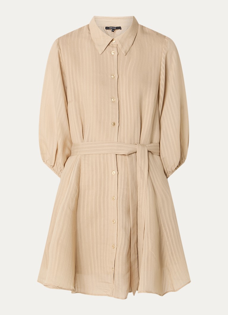 NIKKIE Dames Qaftan mini blousejurk met strikceintuur in de kleur Camel