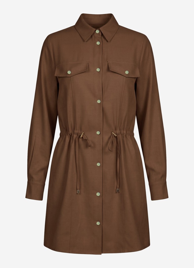 NIKKIE Dames Riva mini blousejurk met trekkoord in de kleur Cacao