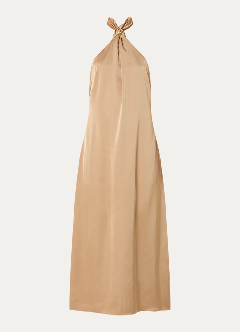NIKKIE Dames Ribe midi halter jurk van satijn in de kleur Zand