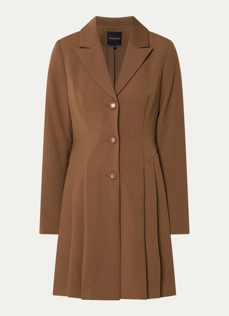 NIKKIE Dames Arwen mini blazerjurk met plooien in de kleur Camel