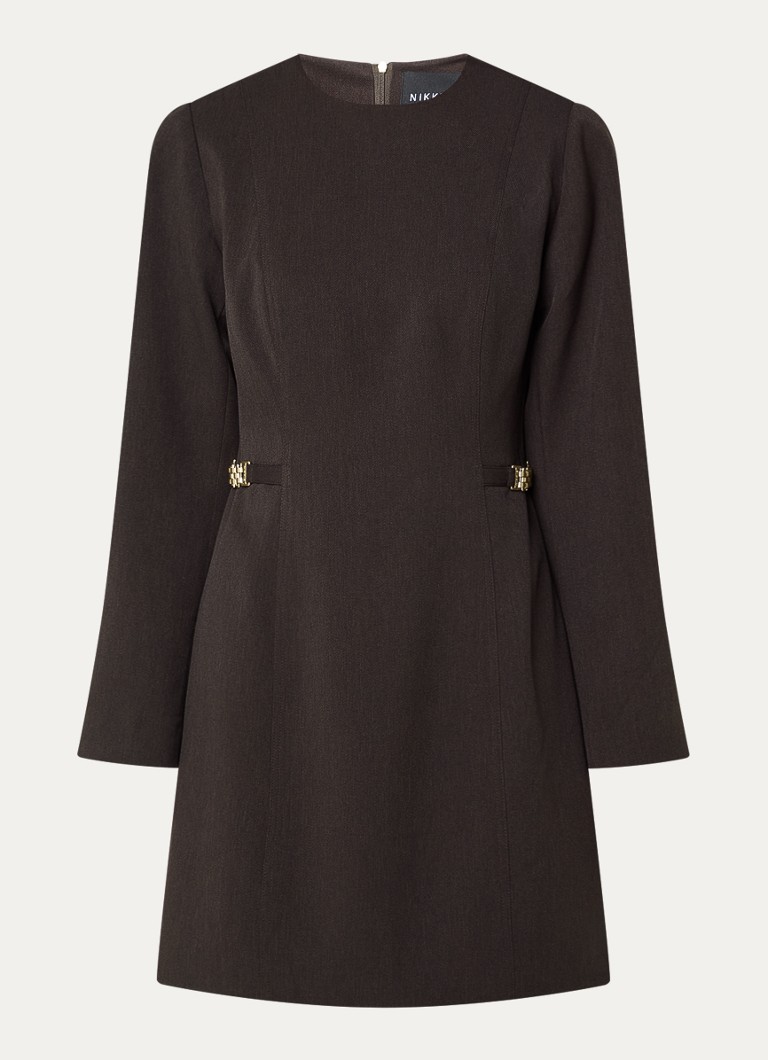 NIKKIE Dames Aisley mini jurk met siernaad in de kleur Chocoladebruin