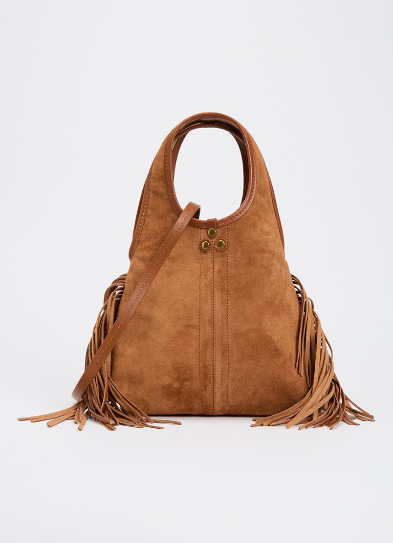 Jérôme Dreyfuss Dames Paco handtas van kalfssuède met franjes in de kleur Camel, maat: 1SZ