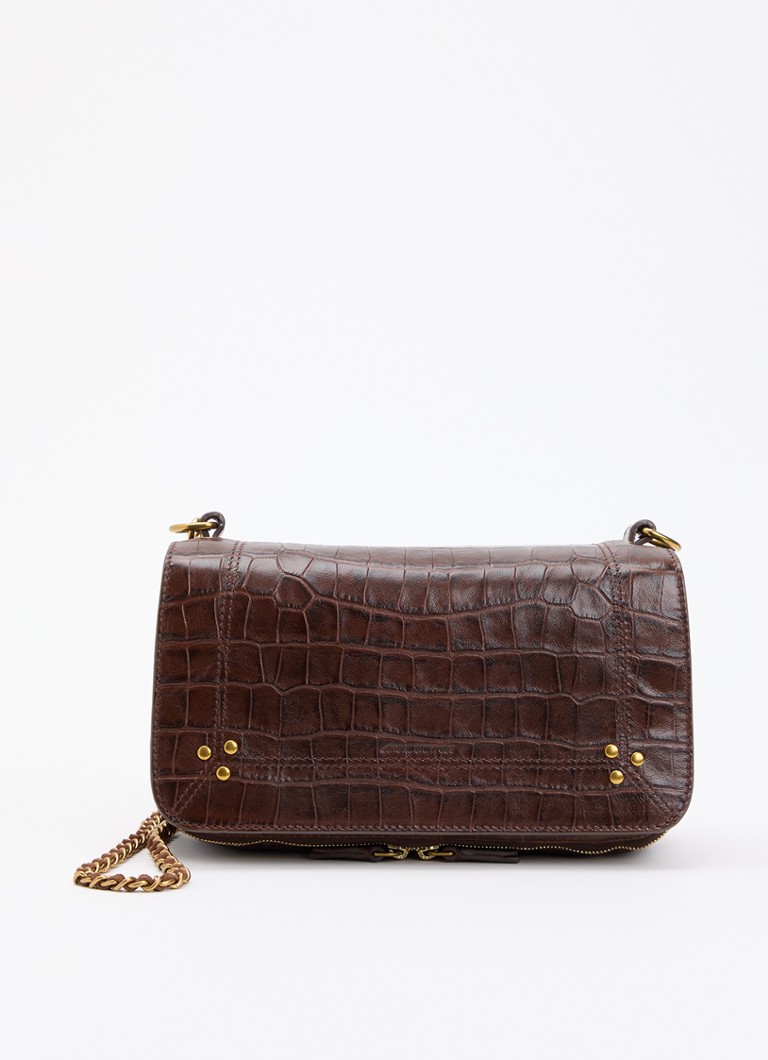 Jérôme Dreyfuss Dames Bobi S crossbodytas van schapenleer met crocostructuur in de kleur Donkerbruin, maat: 1SZ