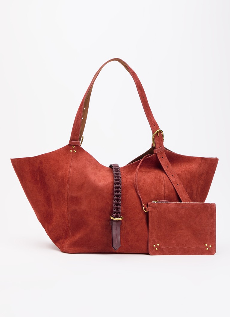 Jérôme Dreyfuss Dames Joseph M schoudertas van kalfssuède met uitneembaar etui in de kleur Steenrood, maat: 1SZ