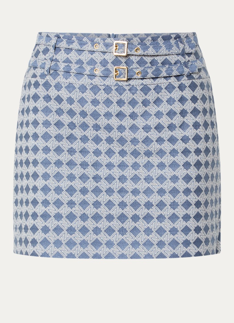 NIKKIE Dames Parole minirok met logoprint in de kleur Staalblauw