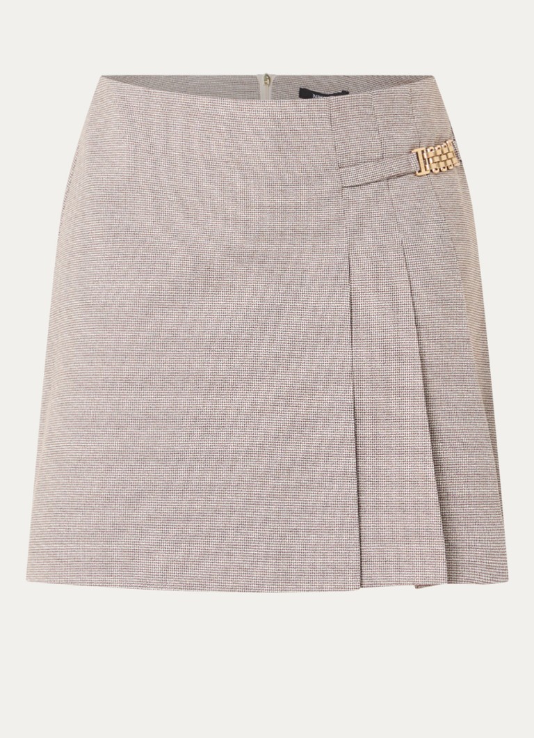 NIKKIE Dames Avah mini rok met pied-de-poule dessin in de kleur Lichtbruin