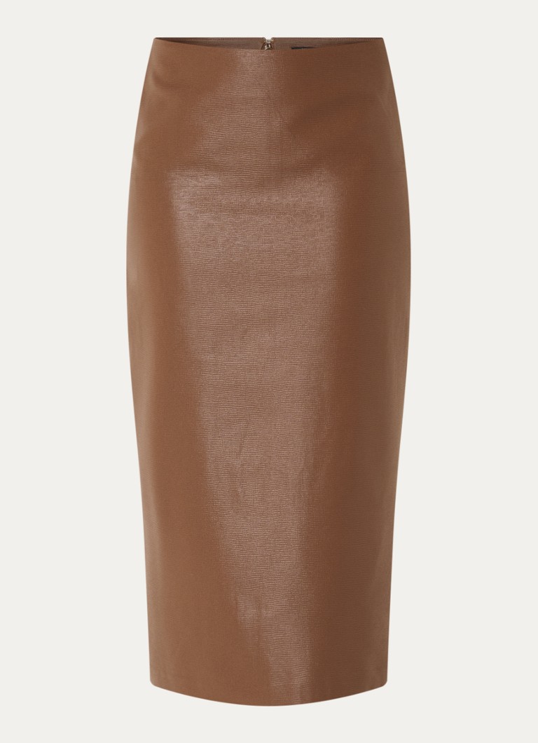 NIKKIE Dames Aelena midi rok van imitatieleer met split in de kleur Cognac