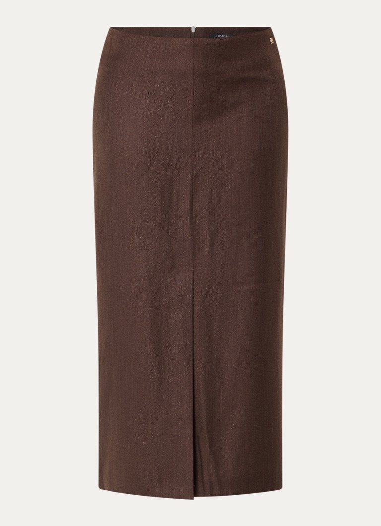 NIKKIE Dames Anou midi kokerrok in de kleur Donkerbruin